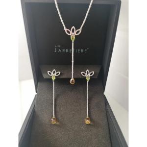 18ct White Gold Pendant & Earrings Set With Diamonds & Semi-precious Stones