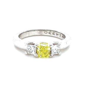 "trilogy Ring In White Gold With Diamonds And Yellow Diamond"