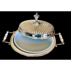 800 Silver Risotto Dish With Ivory Handles - Grodon Collection
