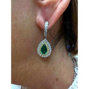 Gold, Zambian Emerald And Diamond Earrings
