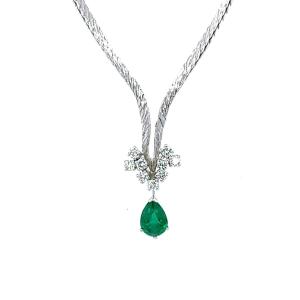 18k White Gold Necklace With Marquise Emerald And Diamonds