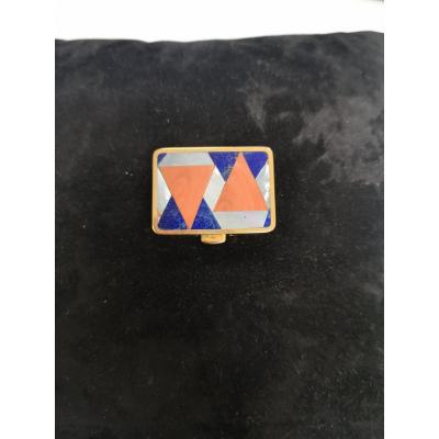 Pill Box With Coral, Lapis Lazuli And Mother-of-pearl Inlay