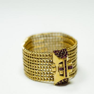 Art Deco Bracelet In Yellow Gold With Ruby