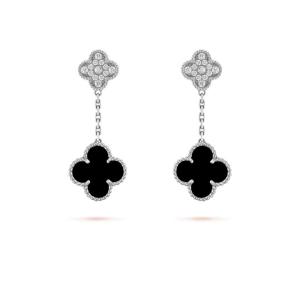 "Boucles d'oreilles Or Blanc avec Diamant & Onyx - Modèle Van Cleef "
