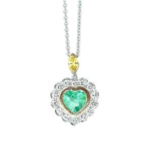 Pendentif Or Blanc Diamant et Émeraude