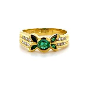 Emerald & Diamond Yellow Gold Ring