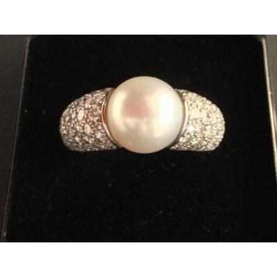 Ring White Gold Pearl And Diamonds
