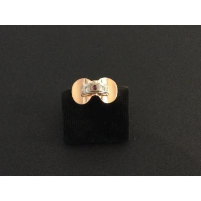 Tank Ring 2 Golds Fine Ruby And Diamonds