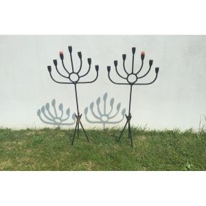 Pair Of Large Brutalist Candelabra