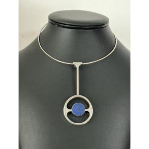Vintage Choker Necklace In Silver And Lapis Lazuli