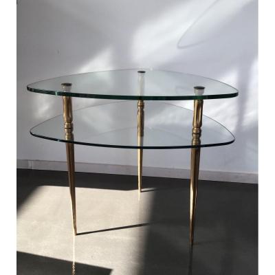Pedestal Table In The Shape Of Ellipse Glass And Metal