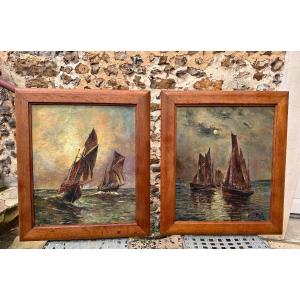 Pair Of Marines. Oils On Canvas.