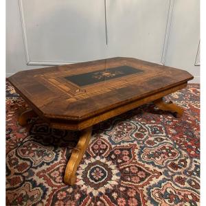 Coffee Table In Marquetry, 19th Century.
