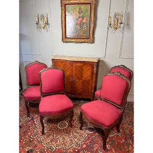 Set Of Four Louis XV Style Walnut Chairs. 