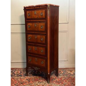 Louis XV - Louis XVI Period Chiffonier In Marquetry.