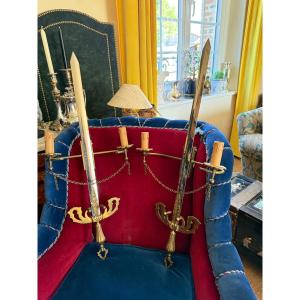 Pair Of Hollywood Regency Sword Sconces   