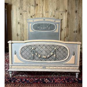 Louis XVI Style Lacquered And Caned Bed. 