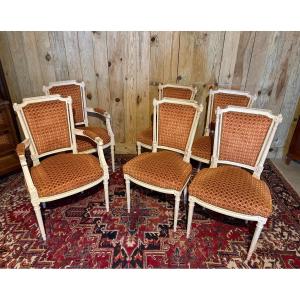 Set Of Four Chairs And Two Armchairs In Louis XVI Style.