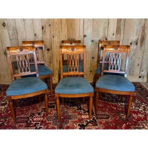 Set Of Six Directoire-style Chairs In Natural Wood. 