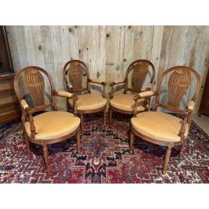 Set Of Four Louis XVI Style Armchairs. Hot Air Balloon Backs.