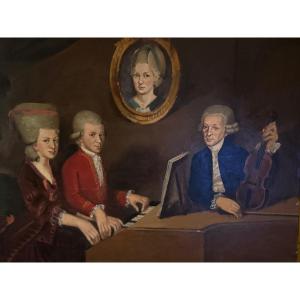 "the Mozart Family" Oil On Canvas After Johann Nepomuk Della Croce. 