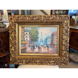 Oil On Canvas View Of Paris - 20th Century