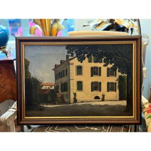 Oil On Canvas Depicting A Bourgeois House In The South Of France - 20th Century