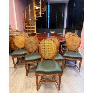 Set Of Eight Louis XVI Style Chairs In Natural Wood. 