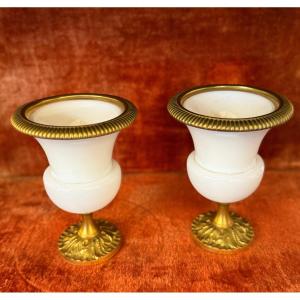 Pair Of White Opaline Vases. 