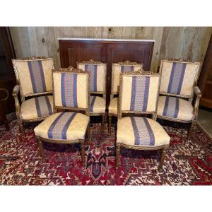 Set Of Four Chairs And Two Armchairs In Louis XVI Style Giltwood. 