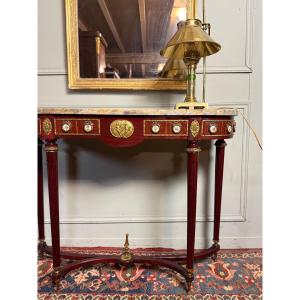 Louis XVI Style Console Table With Porcelain Plaques.