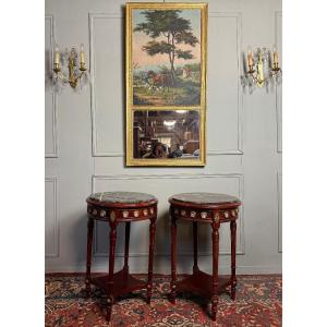Pair Of Louis XVI Style Side Tables With Porcelain Plaques.