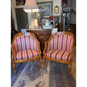 Pairs Of Gondola Armchairs In The Charles X Style.  