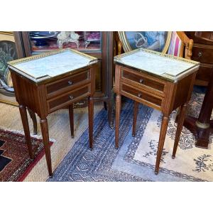 Pair Of Louis XVI Style Mahogany Bedside Tables. 