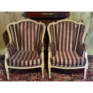 Pair Of Louis XVI Style Bergère Armchairs. 