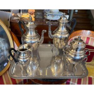 Service And An Empire-style Coffee Set, In Silver-plated Metal.