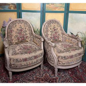 Gouffé Company In Paris. Pair Of Louis XVI Style Bergère Armchairs.  