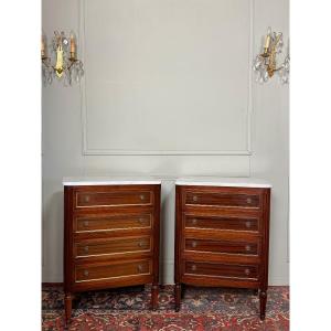 Pair Of Small Louis XVI Style Bedside Chests Of Drawers