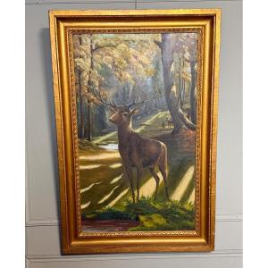 Art-deco Painting. Deer In The Clearing.