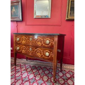 Louis XVI Period Commode In Marquetry.