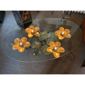 Golden Brass And Glass Water Lily Coffee Table. Maison Honoré Paris' 1980
