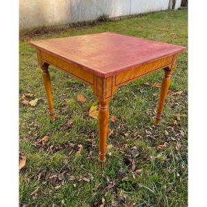 Square Table, Leather Top, Charles X Period.