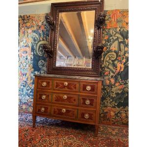 Large Renaissance Style Mirror With Cherub Heads.