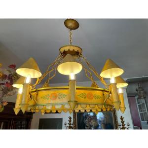 Chandelier With Quinquets In Yellow Sheet