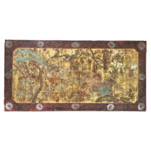 A.bouverat - Signed Hand Painted Chinese Inspired Lacquered Panel - 20th Century