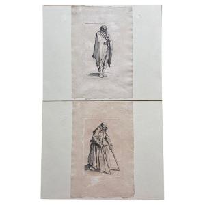 Jacques Callot - Set Of 2 Engravings: "the Beggars" - 17th Century - France