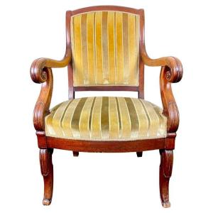 Armchair With Crosses In Carved And Molded Mahogany - Empire Period 19th France
