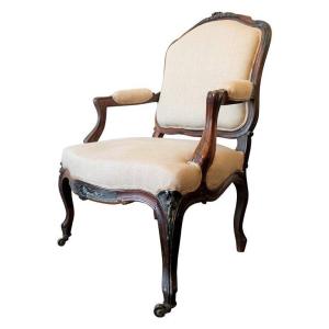 Louis XV Style Queen Armchair - Linen Tapestry - 19th Century