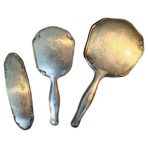 English Alpacca Toilet Set In Silver Metal - Circa 1900 - England