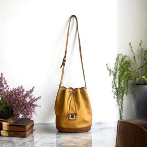 Lancel Bucket Bag - Vintage - Mustard Yellow And Brown Leather - Paris France 